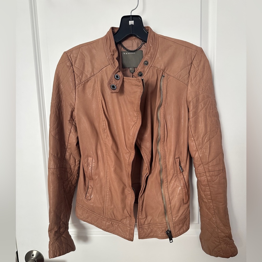 Muubaa Light Brown Leather Biker Jacket